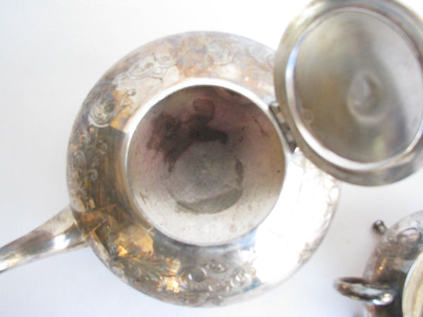 edgebrookhouse - Vintage Winchester Sheffield England Hand-Engraved Silver Plated Tea Set - 3 Pieces