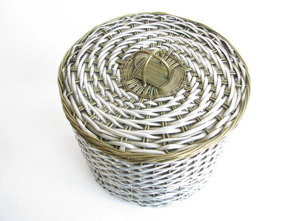 edgebrookhouse - Vintage Woven Two-Tone Metal Wire Lidded Basket