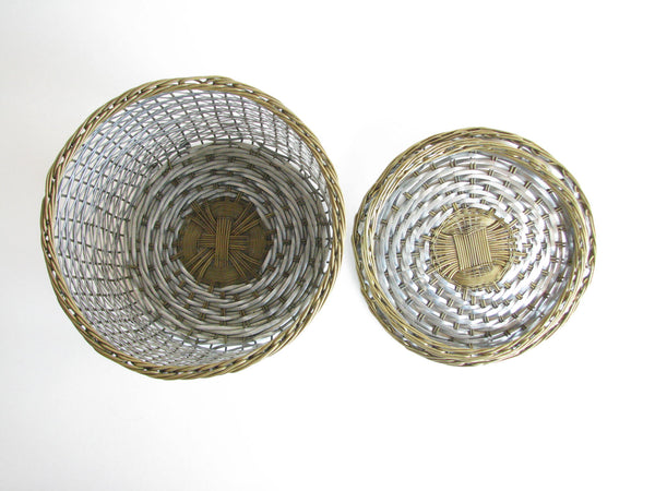 edgebrookhouse - Vintage Woven Two-Tone Metal Wire Lidded Basket