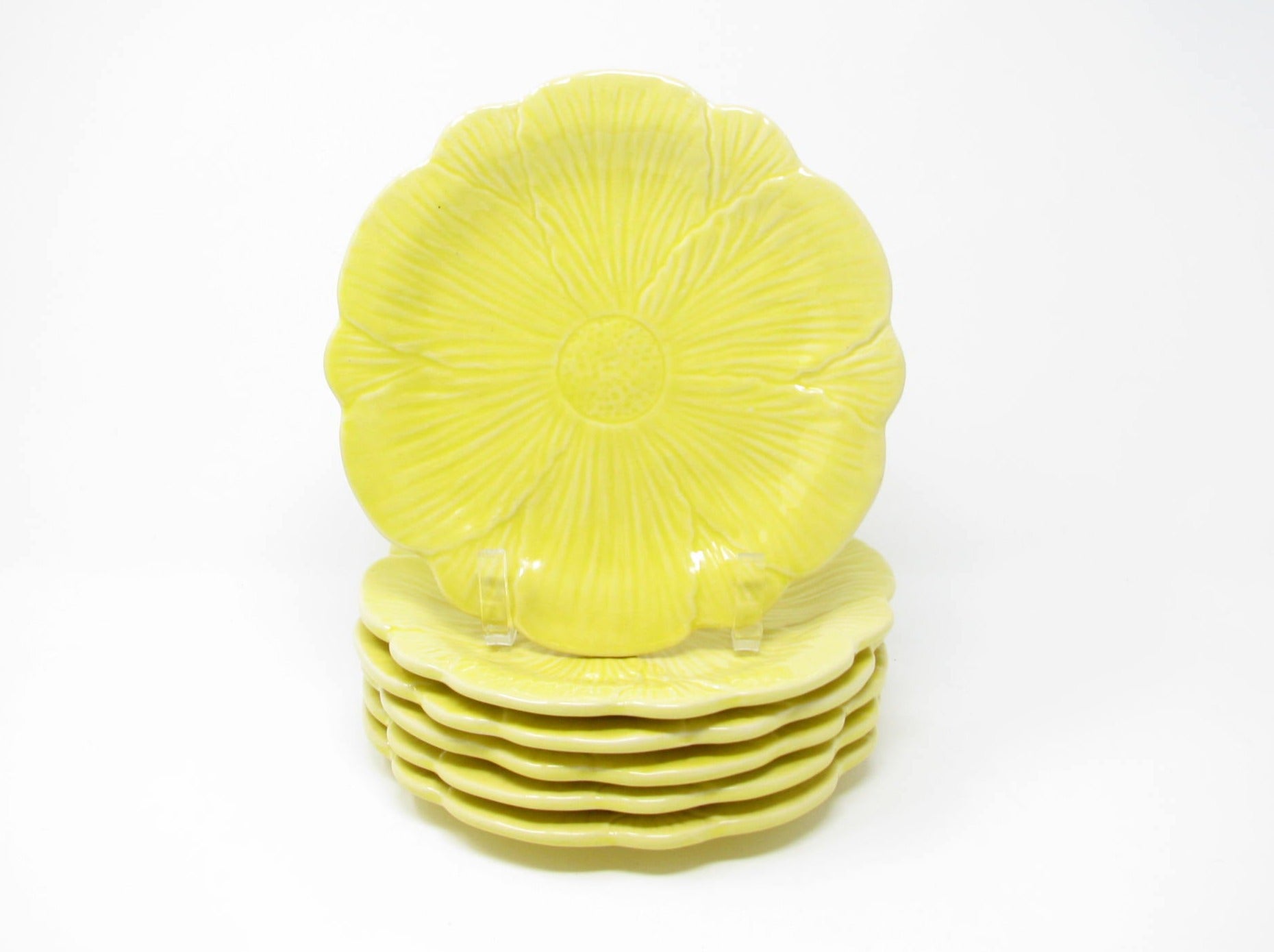 edgebrookhouse - Vintage Yellow Flower Shaped Ceramic Salad Plates - 6 Pieces