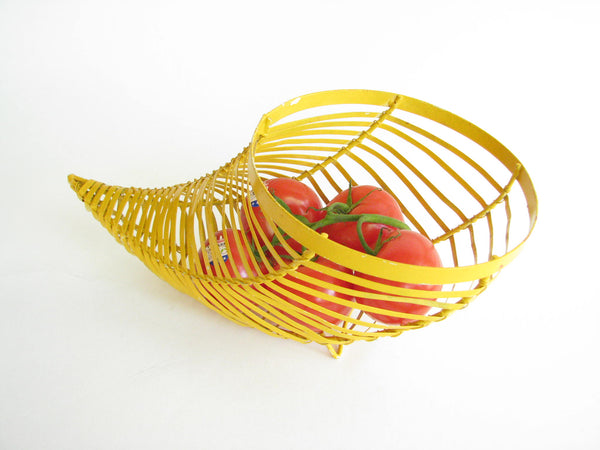 edgebrookhouse - Vintage Yellow Metal Cornucopia Fruit or Decorative Basket