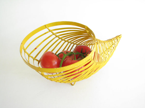 edgebrookhouse - Vintage Yellow Metal Cornucopia Fruit or Decorative Basket