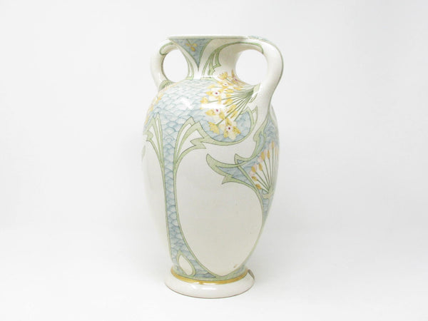 edgebrookhouse - Antique Plateelbakkerij Zuid Holland Vase with Hand-Painted Art Nouveau Decoration