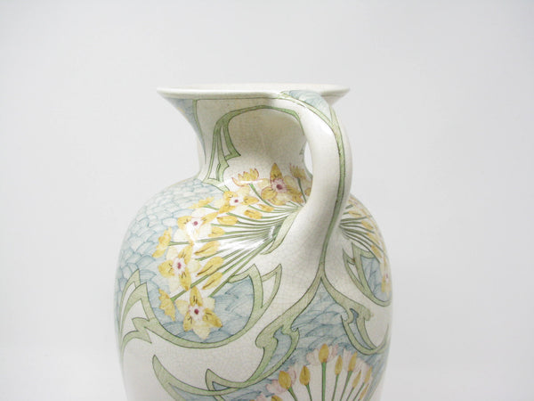 edgebrookhouse - Antique Plateelbakkerij Zuid Holland Vase with Hand-Painted Art Nouveau Decoration