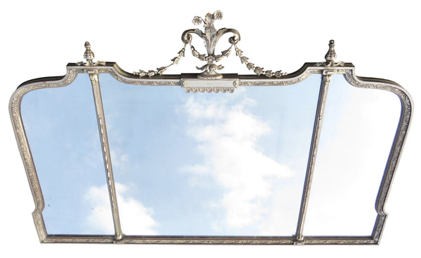 edgebrookhouse - Vintage Robert Adam Neoclassic 3-Panel Over-Mantle Mirror with Silver Finish