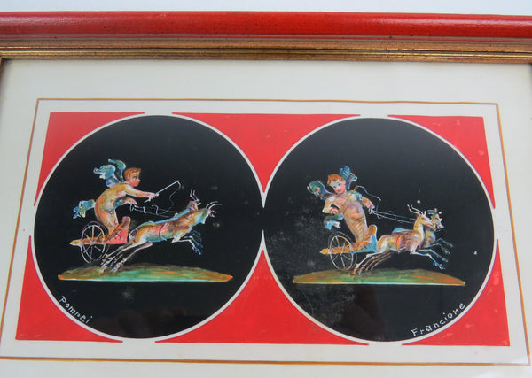 edgebrookhouse - Vintage Gouache of Cherubs and Chariots - Italian Pompei by Francione