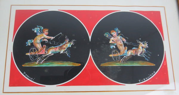edgebrookhouse - Vintage Gouache of Cherubs and Chariots - Italian Pompei by Francione