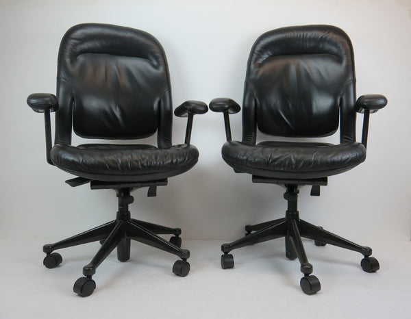 edgebrookhouse - Vintage Herman Miller Black Leather Office / Task Chairs - a Pair