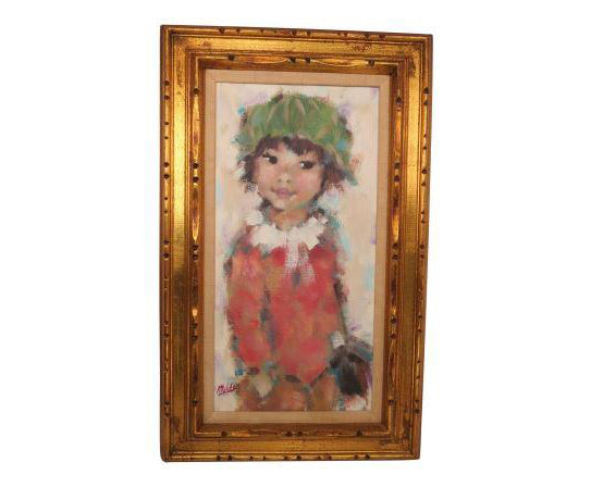 edgebrookhouse - Vintage Mid-Century Impressionist Oil Painting by M. Maleter of a Young Girl