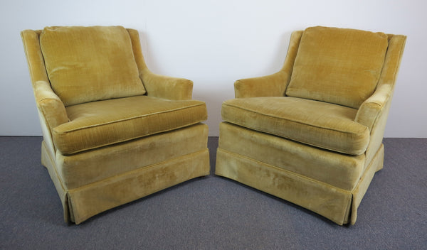 edgebrookhouse - Vintage Mid-Century Modern Gold/Chartreuse Velvet Modern Wing Chairs - a Pair