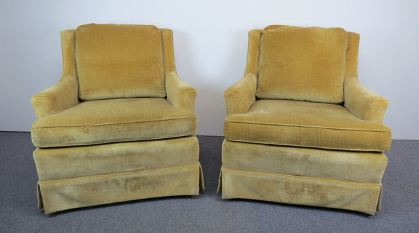 edgebrookhouse - Vintage Mid-Century Modern Gold/Chartreuse Velvet Modern Wing Chairs - a Pair