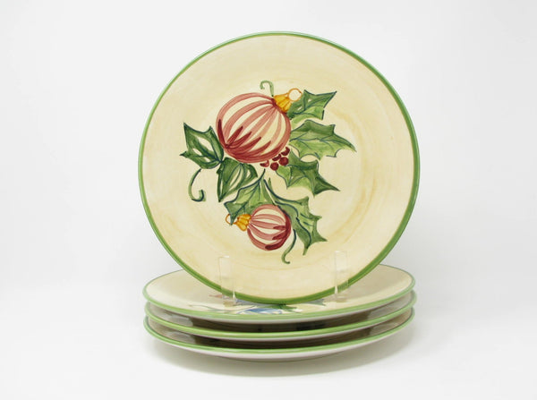 edgebrookhouse - Zrike Ceramic Luncheon or Salad Plates with Striped Holiday Ornament Patterns - 4 Pieces