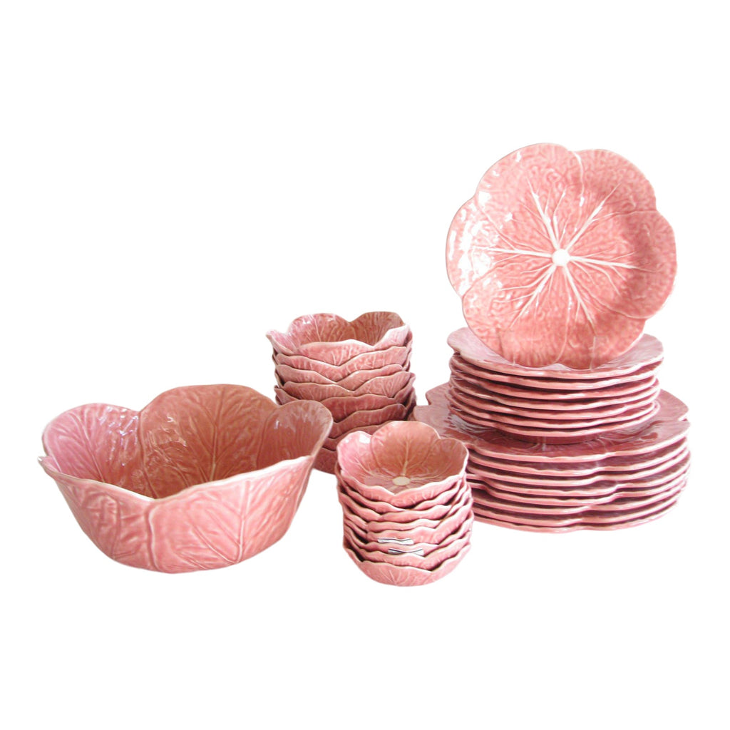 Vintage Bordallo Pinheiro Cabbage Pink Dinnerware Service for 8
