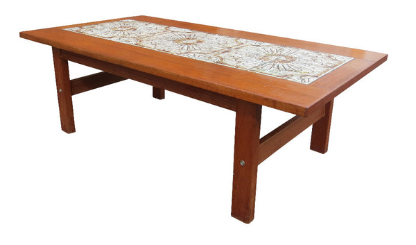 edgebrookhouse - 1960s Mid-Century Modern Danish Tile Top Teak Coffee Table in the Style of Gangso Mobler