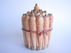 edgebrookhouse - 1970s Italian Majolica Ceramic Carrots Shaped Canister with Lid