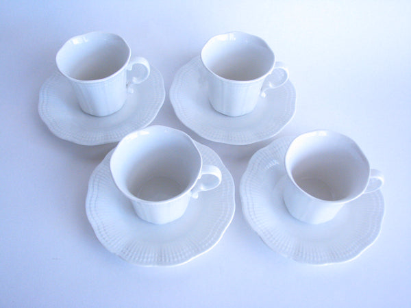 edgebrookhouse - 1980s Mikasa Allura White Scalloped Edge Cups and Saucers - Set of 4