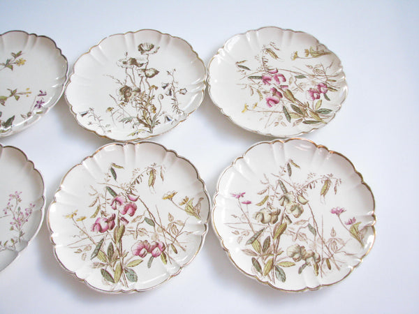 edgebrookhouse - Antique George Jones and Sons Pottery / Ceramic Plates with Hand-Painted Floral Design - Set of 8