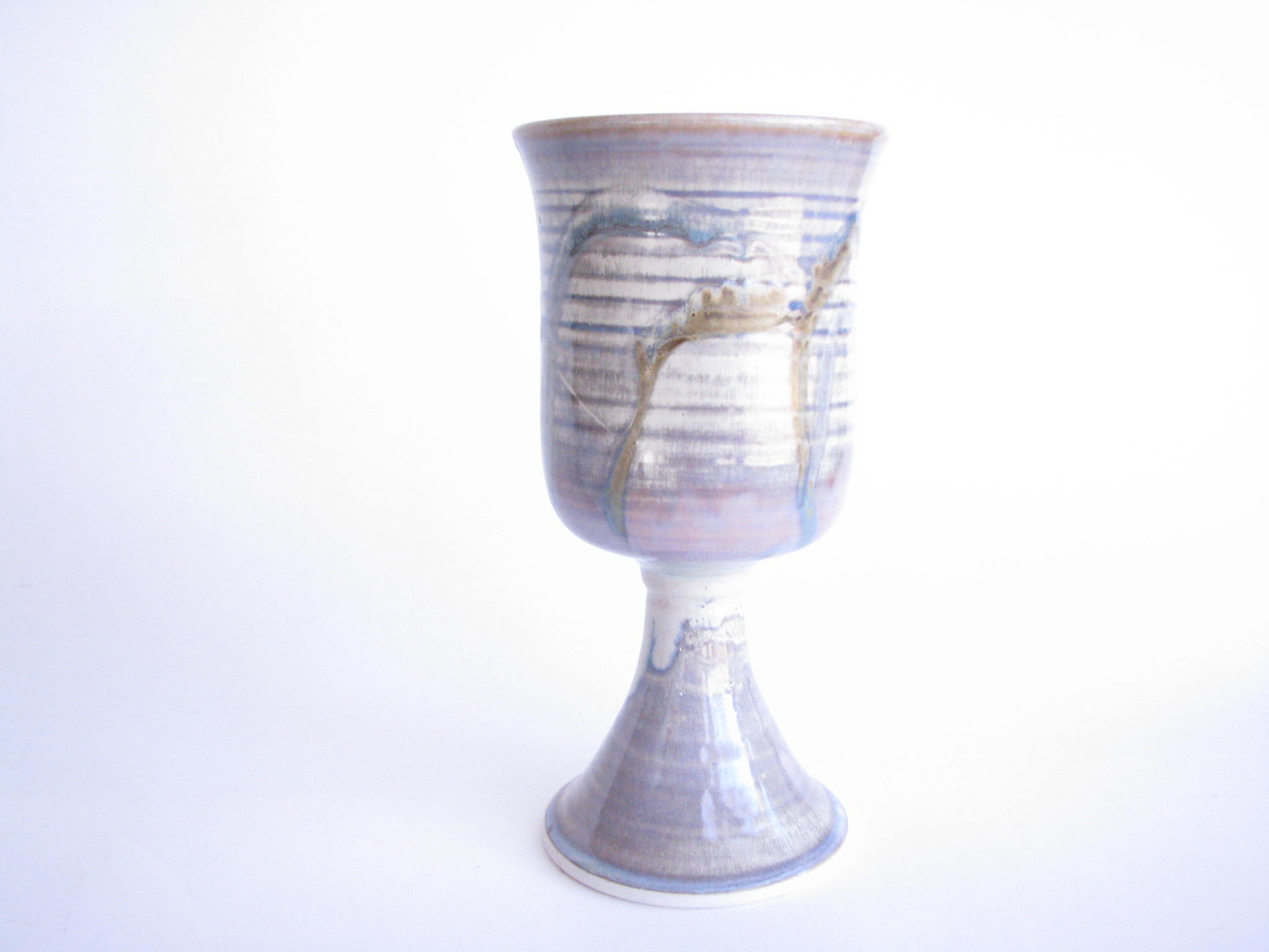 edgebrookhouse - Vintage Art Pottery Footed Vase or Chalice with Drip Glaze