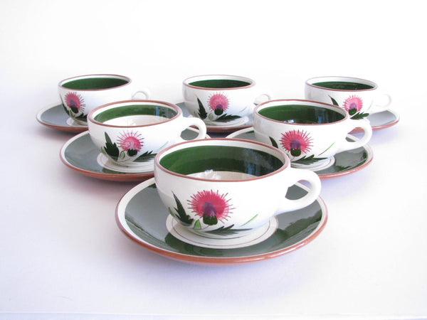 edgebrookhouse - 1950s Stangl Hand-Carved and Hand-Painted Thistle Cups and Saucers - Set of 6