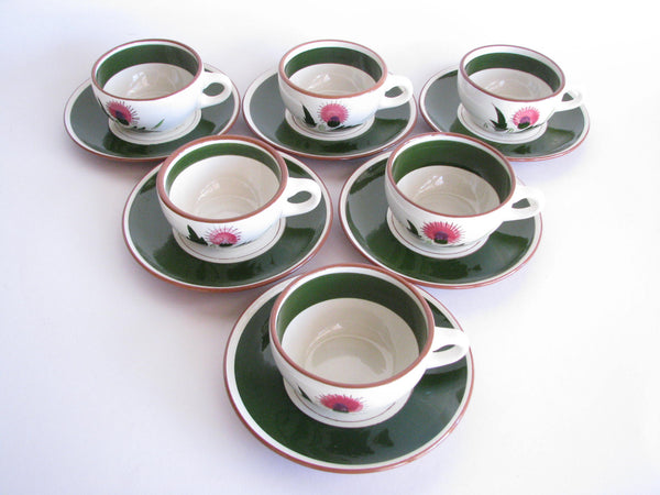 edgebrookhouse - 1950s Stangl Hand-Carved and Hand-Painted Thistle Cups and Saucers - Set of 6
