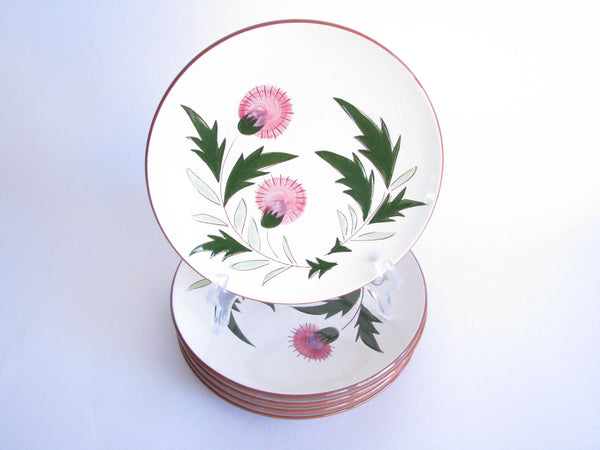 edgebrookhouse - 1950s Stangl Hand-Carved and Hand-Painted Thistle Salad Plates - Set of 6