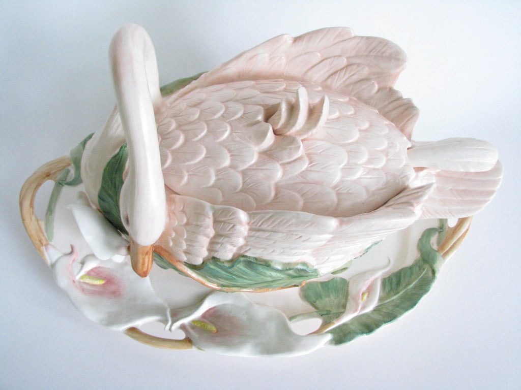 1980s Fitz and Floyd Ceramic Swan Soup Tureen with Platter and