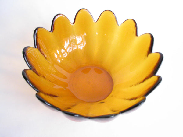 edgebrookhouse - Vintage Large Amber or Topaz Blenko Glass Petal Bowl Designed by Wayne Husted