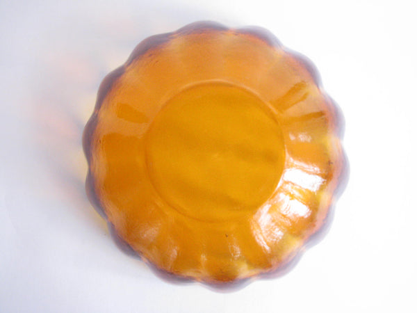 edgebrookhouse - Vintage Large Amber or Topaz Blenko Glass Petal Bowl Designed by Wayne Husted