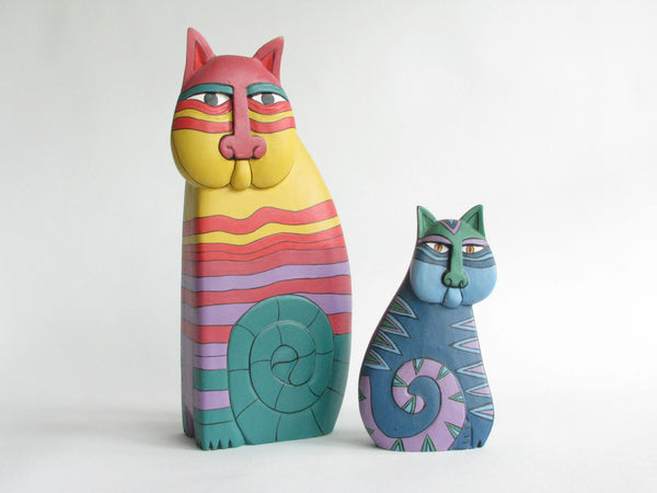 edgebrookhouse - 1980s Laurel Burch Colorful Wooden Cat Statues - a Pair