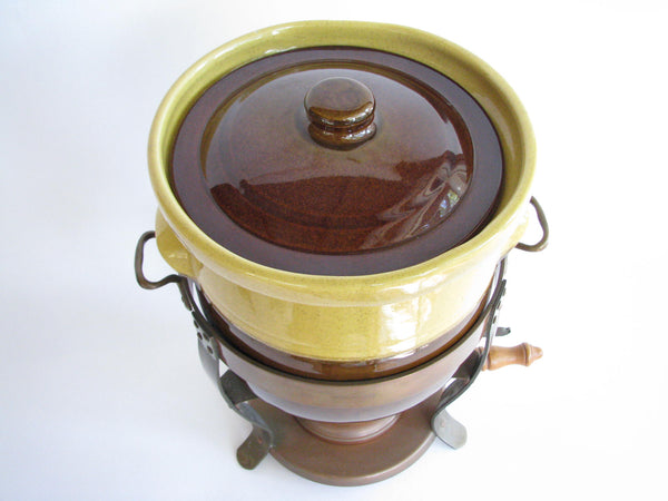 edgebrookhouse - Antique Bazar Francais Copper Warming Stand and 1930s Pfaltzgraff Ceramic Pot / Crock - Pieces