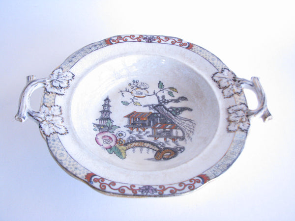 edgebrookhouse - 1880s Antique Rorstrand Sweden Japan Pattern Footed Bowl with Handles