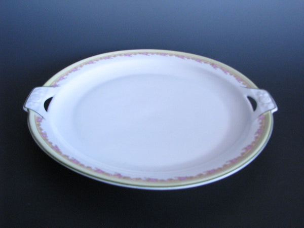 edgebrookhouse - Antique Zeh Scherzer (Z. S. & Co) Bavaria White Platter with Handles and Green, Rose Embossed Trim