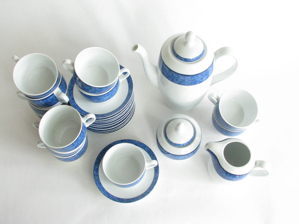 edgebrookhouse - Costa Verde Bright White Porcelain Tea Set with Blue Design - 26 Piece Set