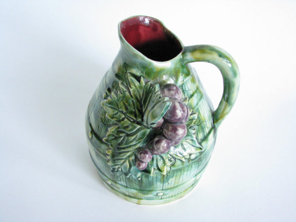 edgebrookhouse - Early 20th Century Handmade French Majolica Pottery Pitcher with Grapes