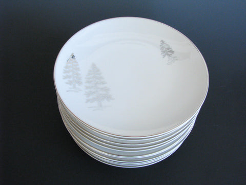 edgebrookhouse - Fukagawa Arita Hand Painted Silver Tree Coupe Bread or Dessert Plates Made in Japan - Set of 12
