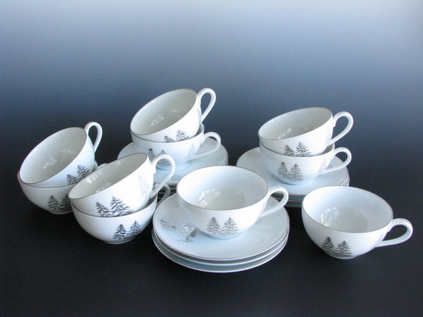 edgebrookhouse - Fukagawa Arita Hand Painted Silver Tree Cups and Saucers Made in Japan - Set of 10
