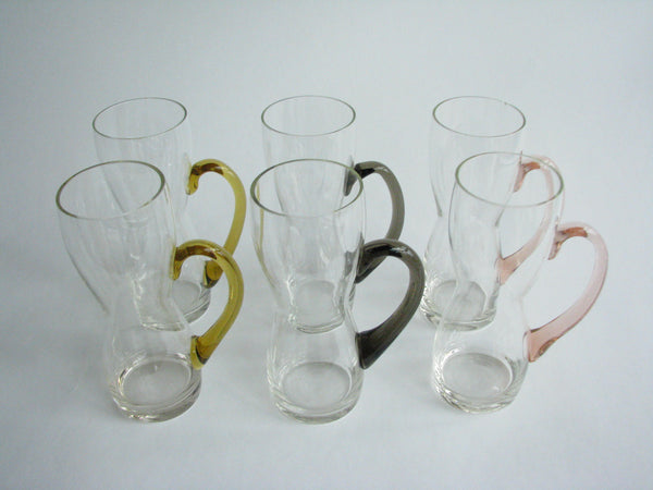 edgebrookhouse - Hand Blown Glass Mugs with Multicolor Handles in the Style of Per Lutken - Set of 6