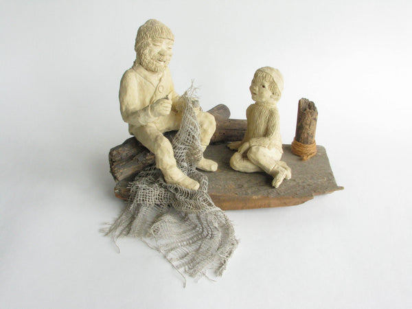 edgebrookhouse - Mid 20th Century Clay Sculpture of Man and Boy by Adele