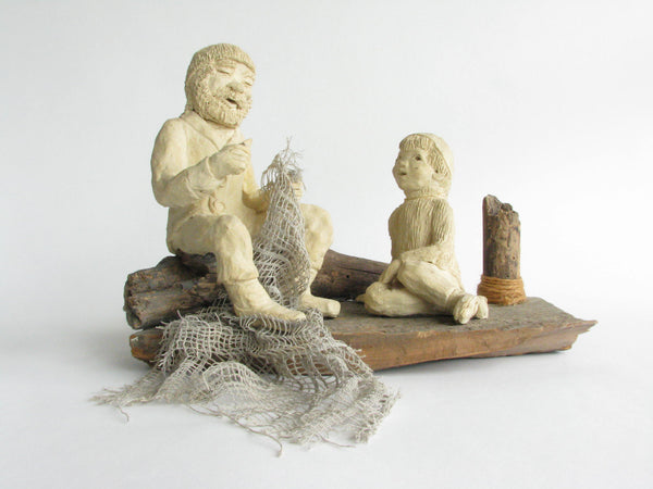 edgebrookhouse - Mid 20th Century Clay Sculpture of Man and Boy by Adele