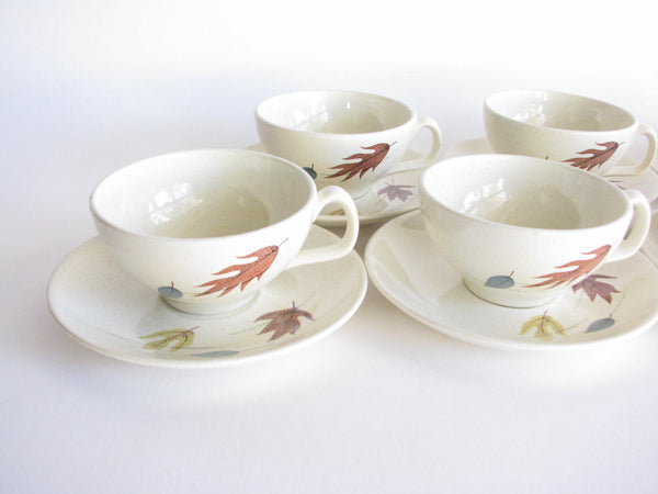 edgebrookhouse - Mid 20th Century Franciscan Autumn Cup and Saucer Set with Falling Leaves Design - Set of 6
