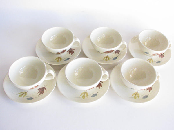 edgebrookhouse - Mid 20th Century Franciscan Autumn Cup and Saucer Set with Falling Leaves Design - Set of 6