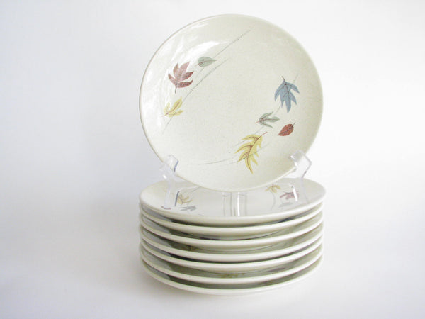 edgebrookhouse - Mid 20th Century Franciscan Autumn Salad Plates with Falling Leaves Design - Set of 8