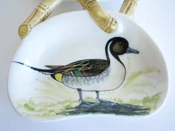 edgebrookhouse - Mid 20th Century Hand Painted Italian Ceramic Divided Dish with Duck Design - Set of 2