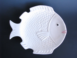 edgebrookhouse - Mid 20th Century Handcrafted Ceramic White Fish Platter