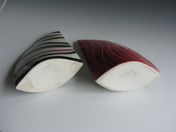 edgebrookhouse - Mid 20th Century Handmade Colorful Ceramic Shark Fin Shaped Vases - a Pair