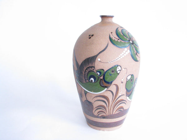 edgebrookhouse - Mid 20th Century Large Tonala Mexican Pottery Sandstone Vase with Parrots