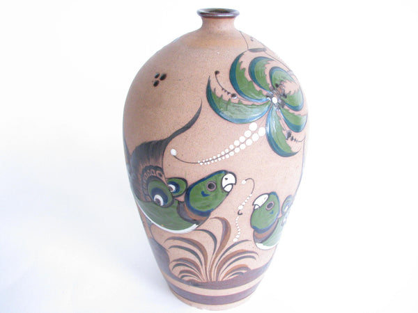 edgebrookhouse - Mid 20th Century Large Tonala Mexican Pottery Sandstone Vase with Parrots