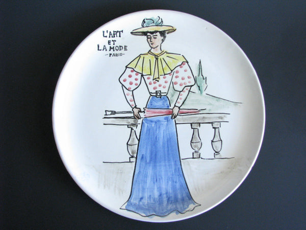 edgebrookhouse - Mid 20th Century Studio Pottery Hand Painted Paris Fashion Lunch or Salad Plates Made in Italy - Set of 10