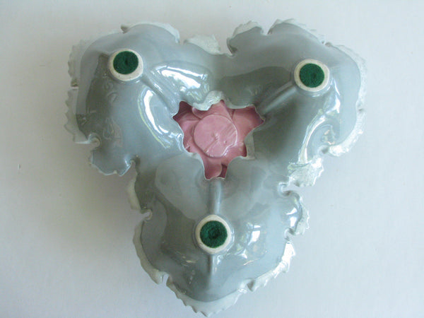 edgebrookhouse - Vintage Ceramic Gray and Pink Floral Rose Candy or Relish Dish Made in USA