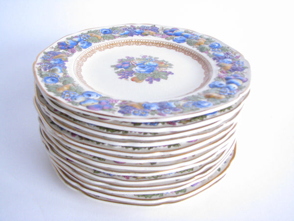 edgebrookhouse - Vintage Crown Ducal Colorful Florentine Embossed Bread Plates - Set of 13